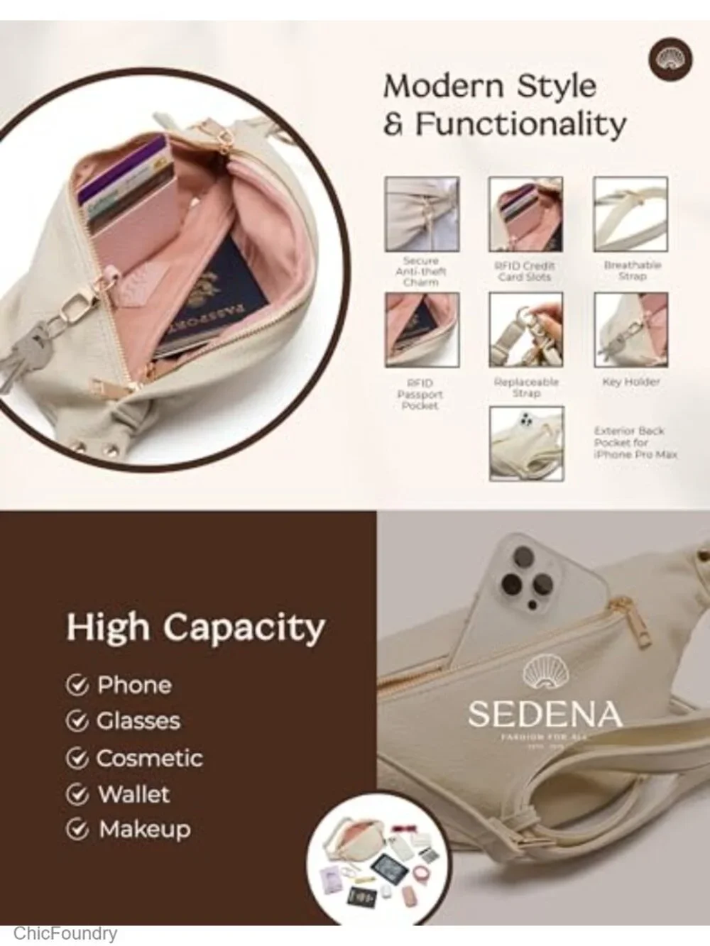 RFID Anti Theft Crossbody Bag with Adjustable Strap Vegan Leather